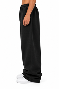 Pantalon de survêtement en molleton de coton noir pour homme, taille élastique avec cordon de serrage, coupe décontractée ample, idéal pour l'hiver - Product Image 3