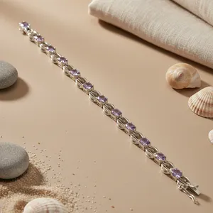 ART PALACE Bracelet en argent pour femme avec pierres précieuses améthystes, bijoux cadeau - Product Image 2