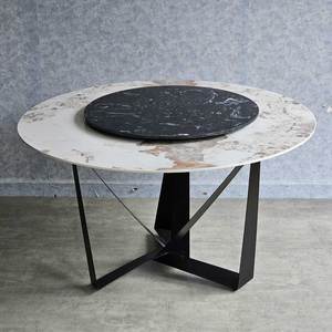 Round <b>White</b> Stone Top <b>Dining</b> <b>Table</b> with 2 Rotating Tiers 140cm Diameter Extendable Iron Legs BA68036 - Product Image 5