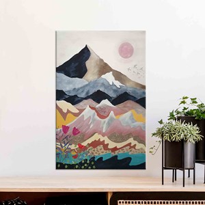 Art abstrait sur toile de montagne : impression moderne sur verre trempé, toile enveloppée - Product Image 1