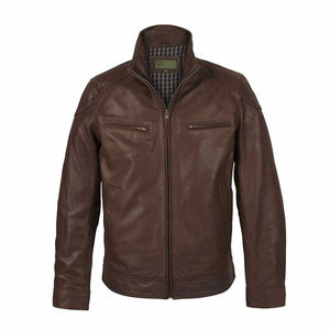 Blouson aviateur en cuir d'agneau brun de haute qualité pour homme, taille plus, hiver, respirant, plis avant et arrière, poches latérales - Product Image 1