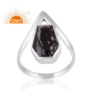 Design vintage 925 argent naturel flocon de neige obsidienne pierre précieuse bague pour femmes Design personnalisé bijoux pour femmes cadeau pour elle - Product Image 1