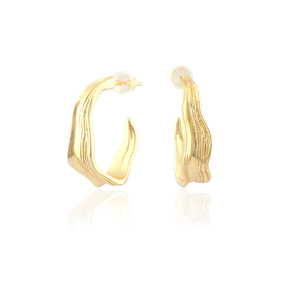 Aros irregulares de declaración medio abiertos, joyería pulida lisa, aros ondulados de estilo informal, aros geométricos escultóricos chapados en oro de latón - Product Image 4