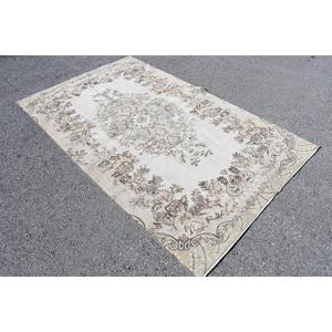 Tapis turc 5x8,2 pieds, grand tapis vintage, tapis persan en laine blanc et marron - Product Image 2