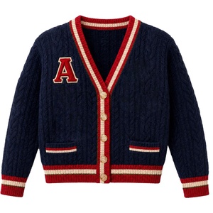 <b>Cable</b> knitted Breathable Soft Touch V-Neck <b>Cardigan</b> unisex Varsity Striped <b>Knit</b> Sweater Button Up <b>Cardigan</b> for Trendy Youth - Product Image 1