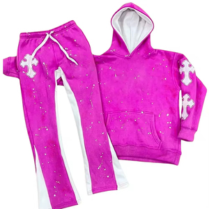 Chándal bordado desgastado para hombre, Sudadera con capucha y conjunto de pantalón, chándal de lavado ácido serigrafiado de ELEGANT SPORTS - Product Image 3