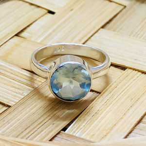 Blue Quartz <b>Statement</b> <b>Ring</b> (3.1 Grams) 10k Gold & 24k Gold Plated Pear Shape Cut Gemstone Everyday Wear Fine Jewelry - Product Image 1