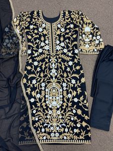 Nuevo diseñador étnico desgaste fiesta desgaste bordado trabajo Top con Dupatta Salwar Kameez Kurti pantalón conjunto al por mayor cintura Natural - Product Image 6