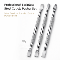 Ensemble de 3 pousse-cuticules en acier inoxydable, outil de préparation des ongles à double extrémité carrée et plate, kit professionnel de manucure et pédicure réutilisable