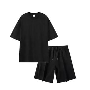 Conjuntos Deportivos de Lona con Logotipo Personalizado, Camiseta de Manga Corta con Cuello Redondo 100% Algodón para Hombre, Pantalones Cortos Deportivos de Cintura Alta con Cordón de Secado Rápido - Product Image 4