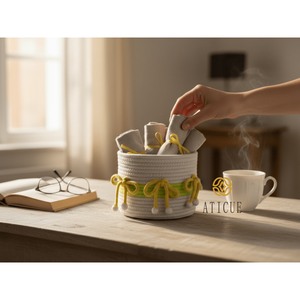 Cesta de Algodón Tejido Multicolor de 8x6 Pulgadas con Tapa de Diseño de Lazo, Organizador de Almacenamiento para Sala de Estar, Bolsa de Regalo de Navidad - Product Image 4
