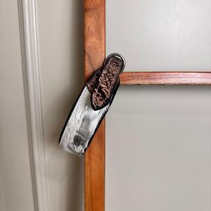 100% Natural Hair on Metallic Cowhide Branded Dog Collar Hand Tooled Western Padded Collar Engraved Genuine Leather Pet Collar - Product Image 3