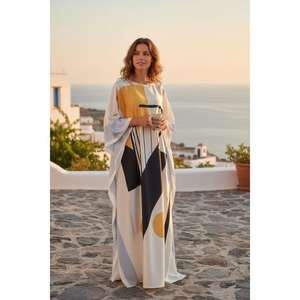 Robe maxi kaftan tie-dye pour femmes, coupe ample, longueur au sol, naturelle, élégante, modeste, mode, vêtements de villégiature - Product Image 3