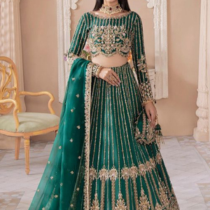 Blusa de algodón de seda pesada elegante India/pakistaní Lehenga vestido para novia adornado cristal Beadssstone Dabka bodas - Product Image 1