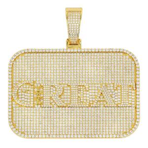 Collier avec plaque de nom en or 14 carats, rectangle de grande taille 2,5 mm, diamants, lettres personnalisées, initiales, excellent prix unisexe, très demandé - Product Image 1