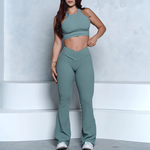 High Quality Solid <b>Women's</b> Yoga Set 2-Piece Long Sleeve Coat & Sports Bra with <b>Leggings</b> - Product Image 5