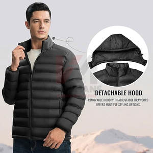 Chaqueta acolchada con capucha para hombre personalizable abrigo de invierno con aislamiento ligero resistente al agua con capucha desmontable, elástico - Product Image 2