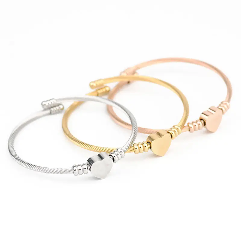 Wholesale fashion bangle gold love stainless steel heart bracelet