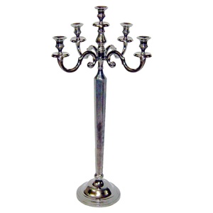 Precio razonable Suministros al por mayor Portavelas Plata Metal brillante 5 Candelabros Nuevo diseño Hogar Hotel Cafetería Decoración - Product Image 1