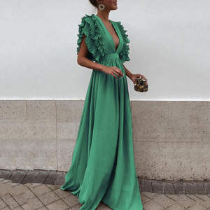 Elegante Vestido Largo de Cóctel sin Espalda con Manga con Volantes, Atrevido y con Estilo - Product Image 3