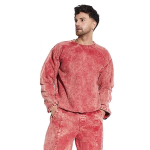 Sweat-shirt en coton tie-dye surdimensionné pour homme, col rond, pull décontracté, couleur unie, tricoté, respirant, pour l'automne - Product Image 1