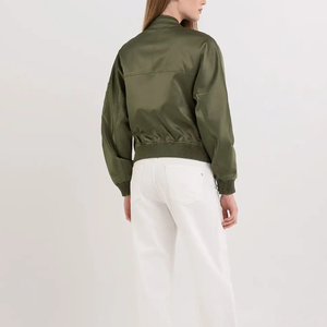 Wholesale Winter Custom Satin <b>Raw</b> Breathable Embroidery Bomber Jacket for Women Shiny Cropped Top Nylon - Product Image 6