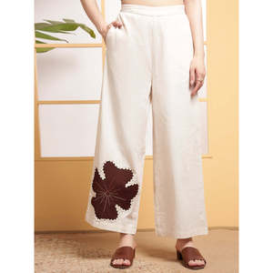 Deebaco Women's Cotton <b>2</b> <b>Piece</b> Co-Ord <b>Set</b> With Hand Embroidery Floral V-Neck Top And Ankle Length Pants Casual Summer Outfit - Product Image 3