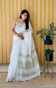 Saris de lino informales modernos estampados digitales ecológicos tela transpirable ligera para fiestas de invierno al por mayor - Product Image 3