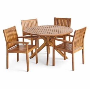 โต๊ะกลมไม้สักพร้อมเก้าอี้ 4 ตัวสำหรับรับประทานอาหารกลางแจ้ง - Product Image 1