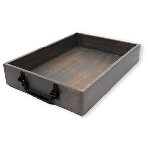 Plateaux en bois lavé gris vintage Plateau de service rectangulaire en bois de manguier avec poignées en métal pour hôtels, restaurant, maison et cuisine - Product Image 1