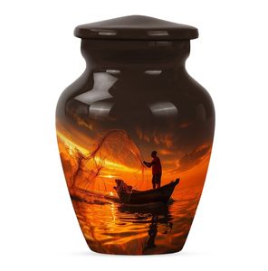 Urna conmemorativa de pesca al atardecer para cenizas, recuerdo de cenizas de tributo de pescador para adultos, urna de cremación conmemorativa decorativa grande de 10" - Product Image 1