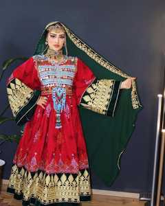 Afghan kuchi ชุดเจ้าสาวสีชมพู, เดรสคู่ยาวถึงพื้นหลากสีลายลูกไม้แบบดั้งเดิมชนเผ่าโบฮีเมียน - Product Image 2