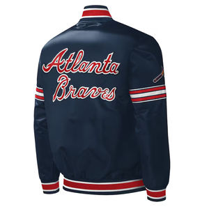 Vente en gros Nouvelle veste en satin de haute qualité personnalisée avec broderie et patchs, col montant, fermeture éclair, pour hommes et femmes, tendance - Product Image 3