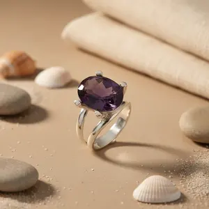 Anillo de Plata 925 con Amatista, Joyería Fina para Mujer, Conjunto de Joyería con Piedras Preciosas - Product Image 1
