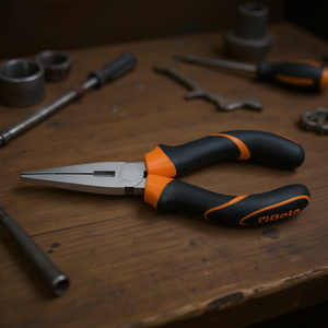 Pince à bec plat très longue et droite avec poignée bimatière moletée chromée - Product Image 3