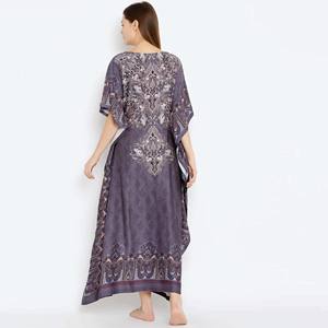 Maxi Kaftan Slim Fit Col Bateau Court Manches Longues Viscose Rayon Regal Motif Imprimé Gris - Product Image 5