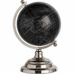 Support en métal résistant poli brillant de finition de couleur argentée pour le globe du monde de rotation de couleur noire avec les détails complexes - Product Image 1