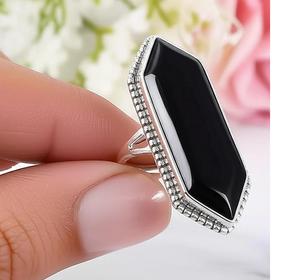 แหวนโอนิกซ์สีดำ925เงินสเตอร์ลิงขนาดใหญ่แหวนอัญมณีการรักษาเครื่องประดับสำหรับผู้หญิงของขวัญสำหรับเธอ - Product Image 4