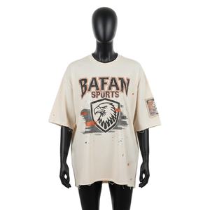 Camiseta Premium de Algodón para Mujer, Corte Holgado, Color Crema, Hombros Caídos, Estilo Urbano, Estampado Gráfico, Bajo Deshilachado, Camisetas Holgadas de Algodón para Mujer - Product Image 1