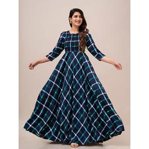 Vestido Maxi con Estampado Floral Turquesa, Corte Evase, Cintura Imperio y Volantes - SHKUP1319, Transpirable, Talla Única para Ocasiones Diurnas - Product Image 1
