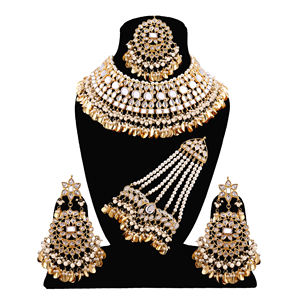 Luxury Trendy Copper Platinum Plated Crystal Rhinestone Kundan Bridal Necklace Earring Set Traditional Indian Wedding Party - Product Image 1