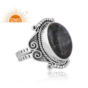 แหวนเงินแท้ชุบออกซิไดซ์ประดับพลอยมอสอาเกตสีเขียวธรรมชาติ ดีไซน์ทันสมัย สำหรับผู้หญิง ของขวัญสำหรับเธอ - Product Image 3