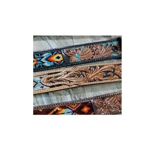 Unisex Premium Floral <b>Tooled</b> <b>Leather</b> <b>Belts</b> with Beaded Brass Buckles Customized Durable Horse Products Wholesale - Product Image 3
