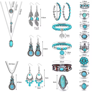 Conjunto de Joyería Bohemia, Joyas de Moda, Collar, Pulsera, Anillo <span class=keywords><strong>y</strong></span> Aretes de Turquesa, Conjunto de Joyería Occidental de Turquesa <span class=keywords><strong>para</strong></span> Mujer - Product Image 3