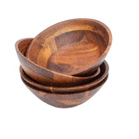 Mangkuk Sajian Bulat Kayu Jati Premium Ukiran Tangan Desain Lucu untuk Buah, Salad, Nasi, Aman untuk Mesin Cuci Piring - Tahan Lama Ramah Lingkungan