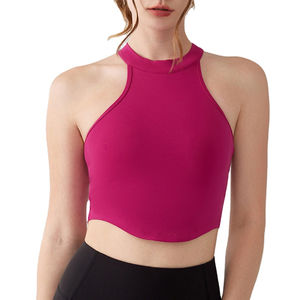 Camiseta sin mangas de mujer con logotipo personalizado OEM, Camiseta corta básica lisa para entrenamiento de gimnasio, Jersey de seda para ropa de entrenamiento deportivo informal - Product Image 5