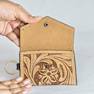 Monedero y Cartera Unisex de Cuero Genuino con Diseño Floral, Tallado a Mano, Elegante, Hecho a Mano, Corto, para Uso Diario, Antirrobo - Product Image 4