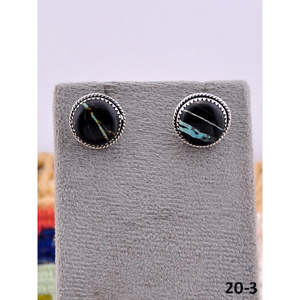 Southwest-Style Black Jack Turquoise & <b>Sterling</b> <b>Silver</b> <b>Stud</b> Earrings Water Drop Shape with Bezel Setting - Product Image 3