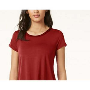 T-shirt Corta da Donna Alfani con Orlo Asimmetrico, Rosso Scuro con Finiture in Raso, Top Corto Traspirante in Poliestere, Taglia Unica Disponibile (M) - Product Image 3