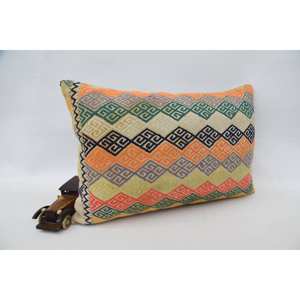 Multicolor Vintage Pattern Kantha Patchwork Wool <b>Pillow</b> 16x24 Inch Woven Decorative Cushion - Product Image 2